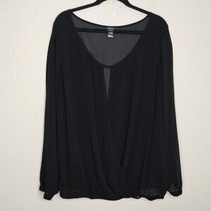 Torrid Black Draped Front Long Sleeve Blouse Women's Plus Size 2X